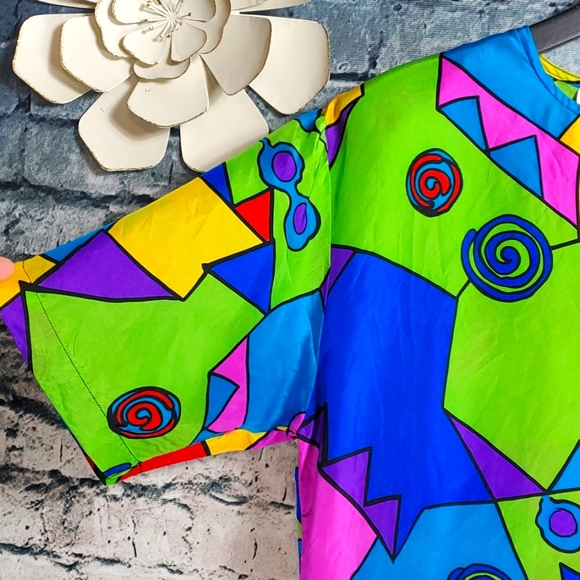 Vintage | Restless Clothiers 1980s Bold Geometric Silk Pop Art Blouse - Picture 4 of 12